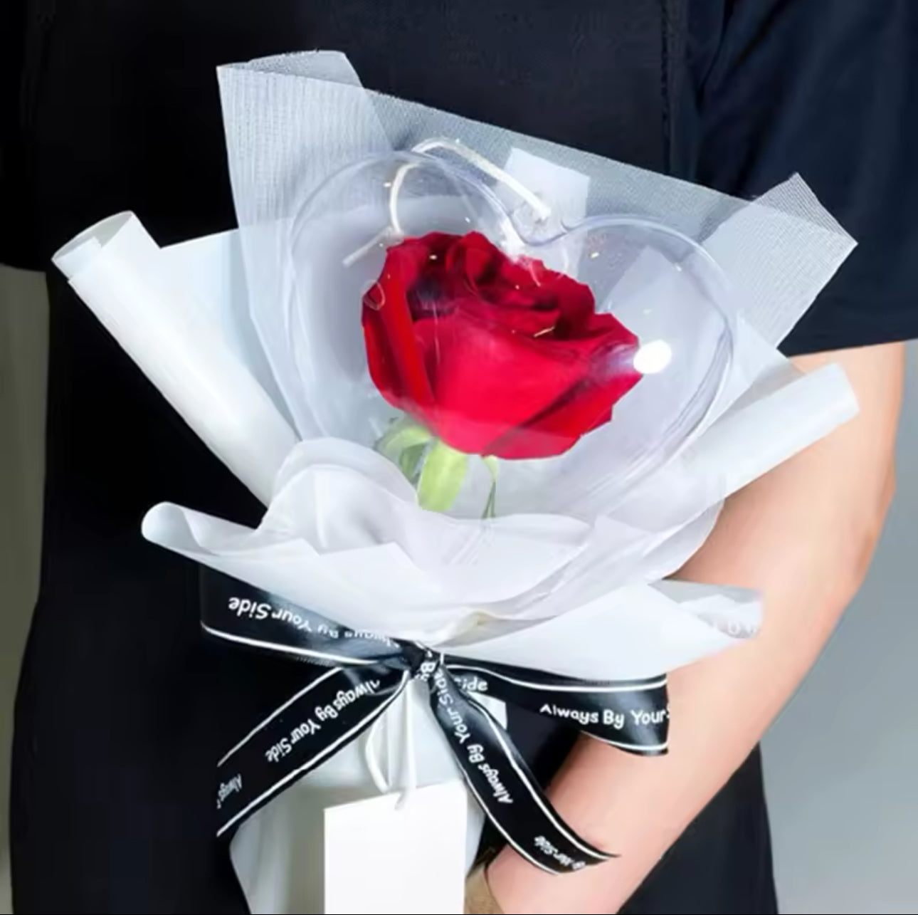 Single Rose Acrylic Heart