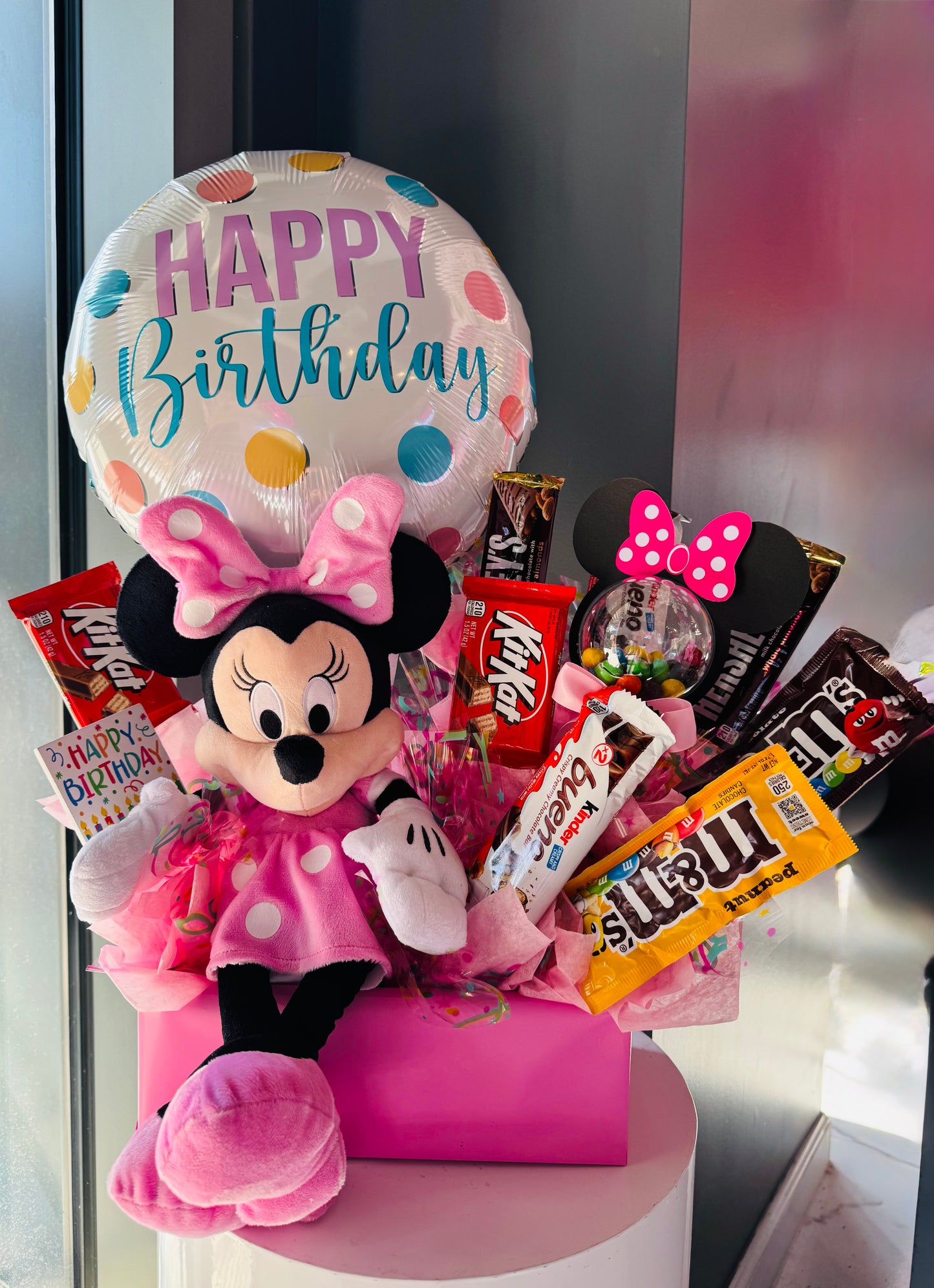 Mickey or Minnie Mouse Plush & Candy Arrangement — Birthday Gift Set