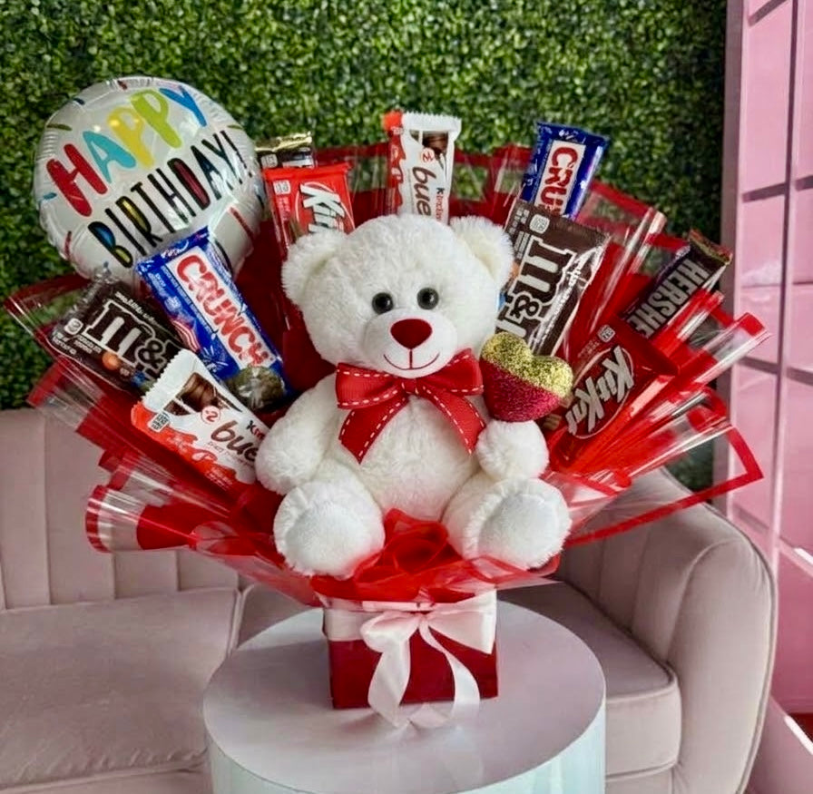 Sweet Celebration Candy & Plush Bouquet — Assorted Chocolate Arrangement