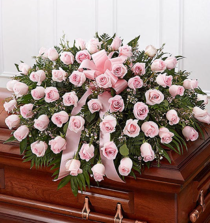 Light Pink Half Casket – Rhoslyn Florist - Main Image