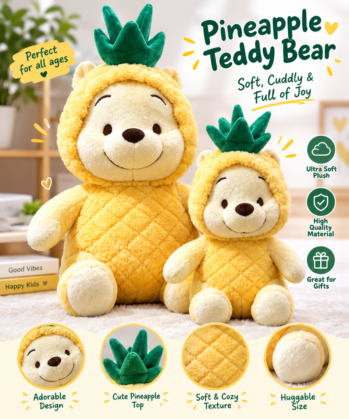 Sweet Tropical Pineapple Bear — Cuddly Plush Toy Companion