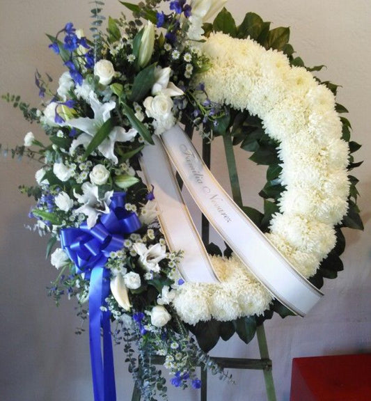 Blue and White Standing Wreath