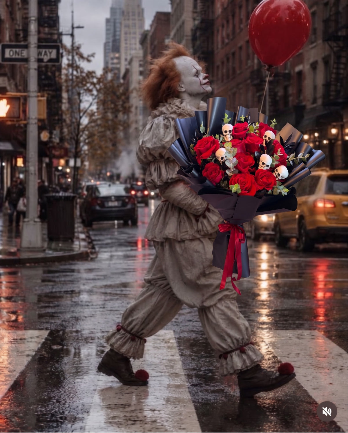 Till Death Do Us Part – Red Roses & Skull Halloween Bouquet