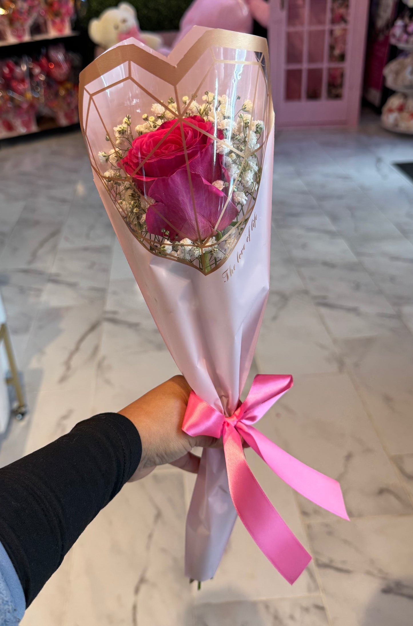 Single Rose with Babys Breath