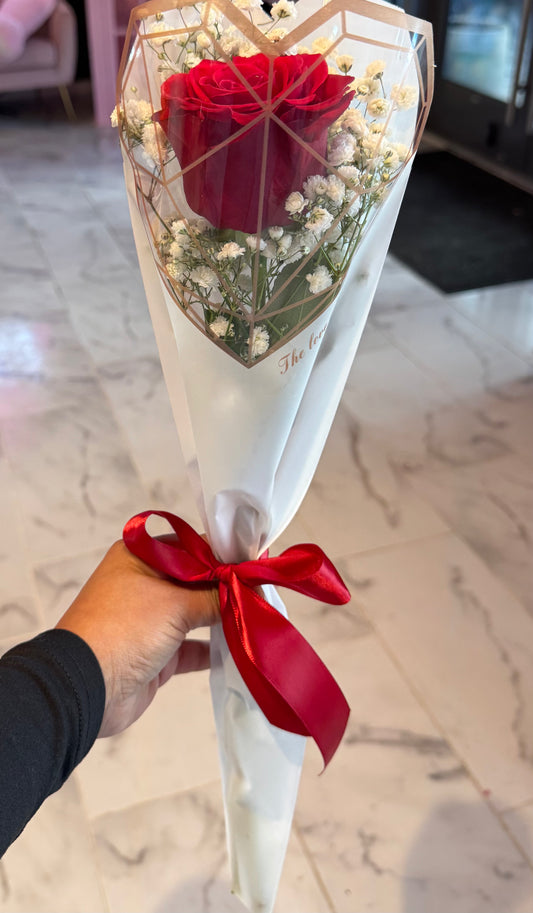Single Rose with Babys Breath
