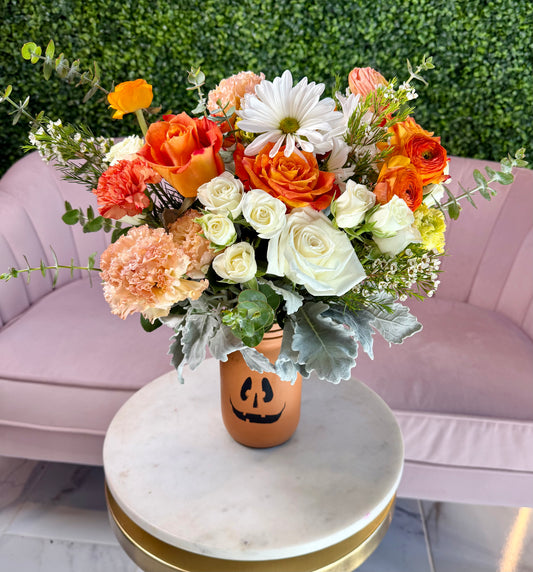 Spooky Ceramic Face Jars — Halloween Flower Arrangement (Choose Your Character)
