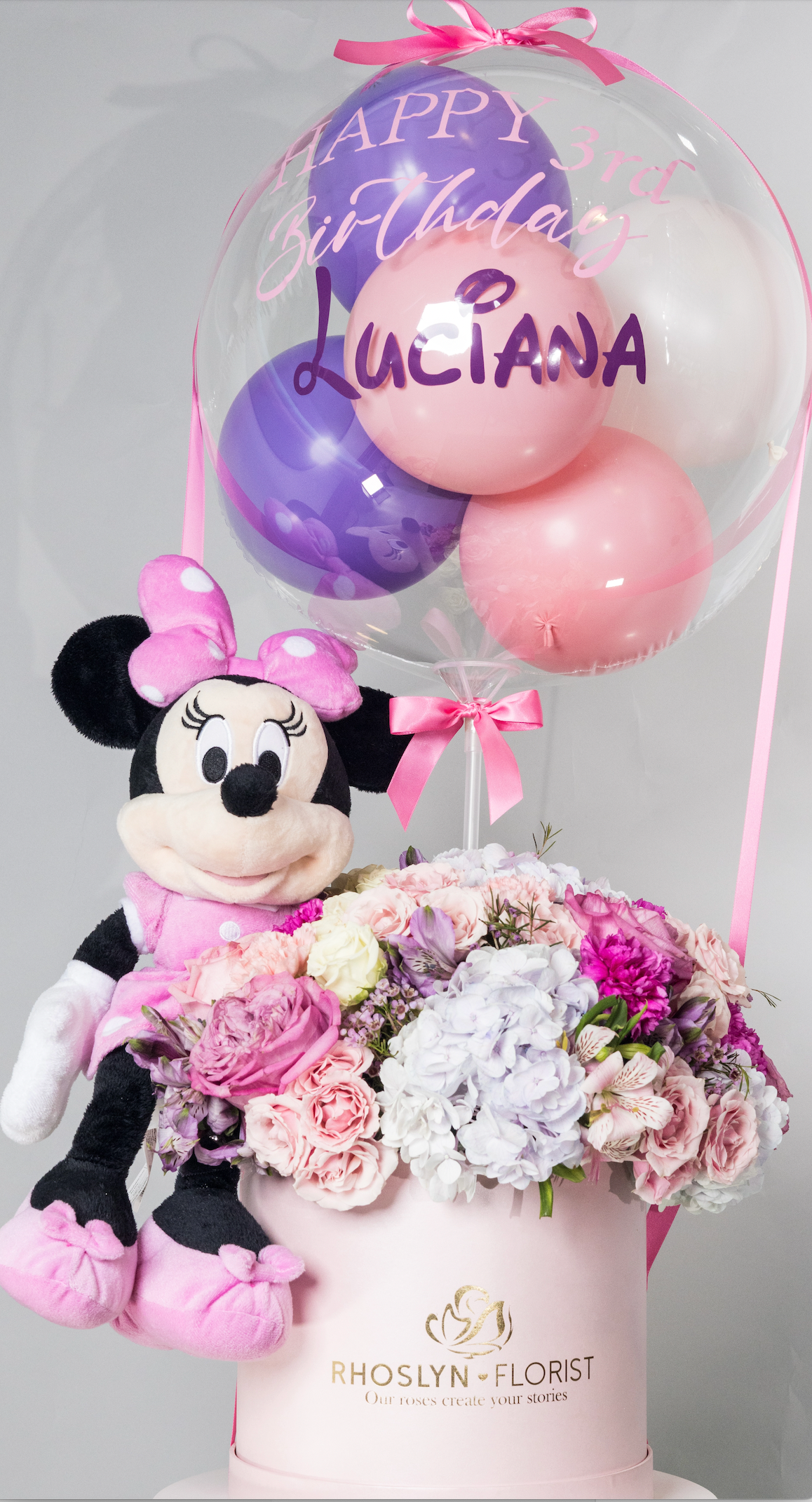 Disney Mickey & Minnie Luxury Floral Box — Personalised Bubble Balloon Set