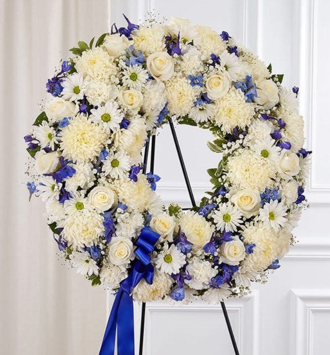 Blue and White Standing Wreath