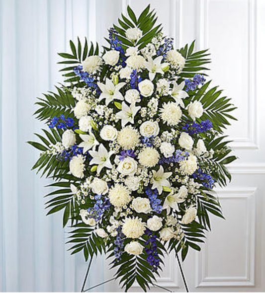 Blue and white sympathy standing